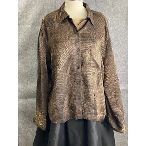 Chico's Metallic Bronze Snake Leaf Print Button Jacket Top Size 3 (L/XL)